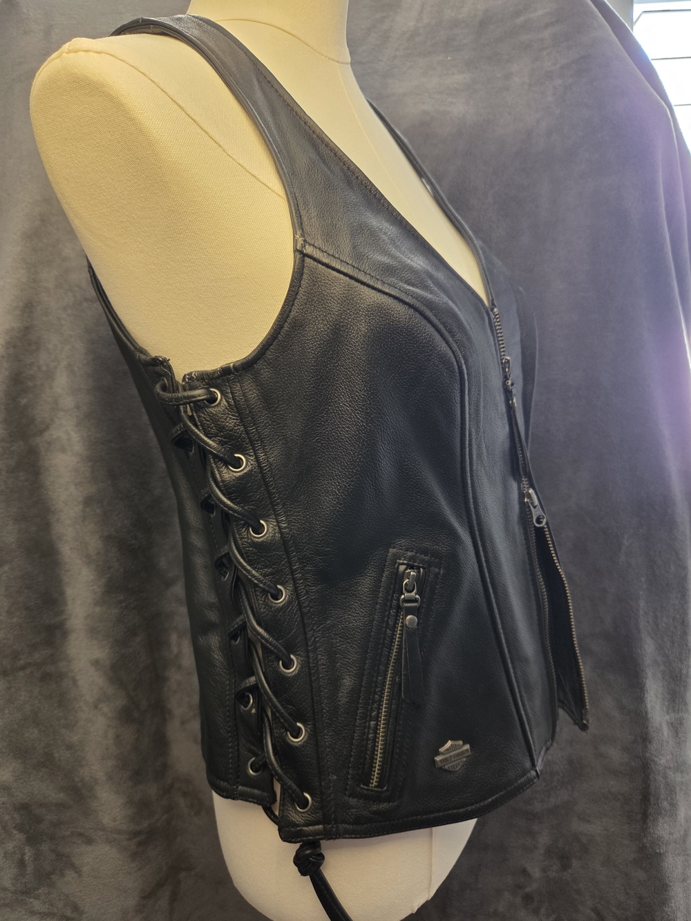 Harley-Davidson Black Leather Women's Lace-Up Zip Vest